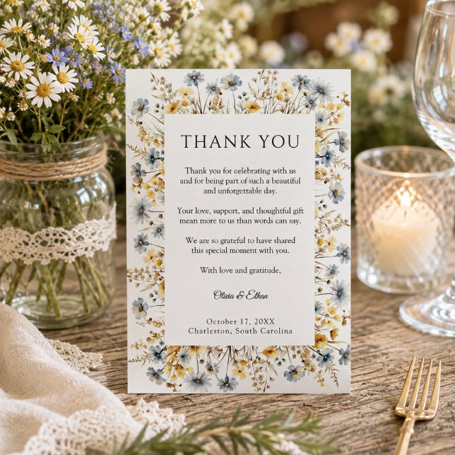 Elegante Gartenwildblumen Hochzeit Danke  (Elegant Wildflowers Garden Wedding Thank you card)