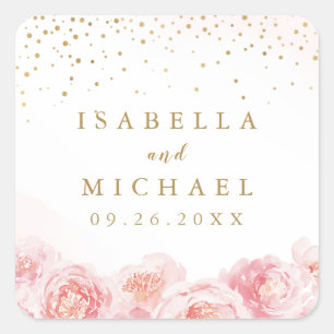Elegante Gastgeschenk Hochzeit aus Rosa und Rosa Quadratischer Aufkleber