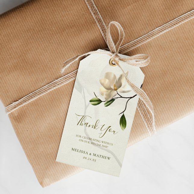 Elegante Gastgeschenk Hochzeit Oriental White Magn Geschenkanhänger (Elegant Oriental White Magnolia Wedding Favor Gift Tags)