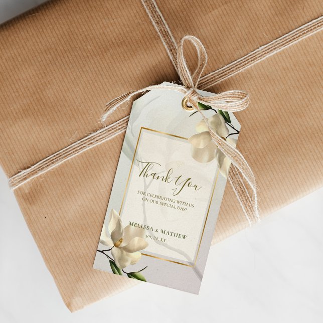 Elegante Gastgeschenk Hochzeit Oriental White Magn Geschenkanhänger (Elegant Oriental White Magnolia Wedding Favor Gift Tags)