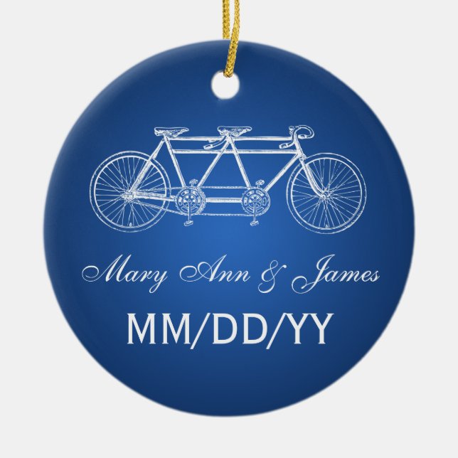 Elegante Gastgeschenk Hochzeits-Tandemfahrrad-Blau Keramikornament (Vorne)