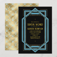 Elegante Gatsby Art Deco Blau & Gold Brautparty-Ei