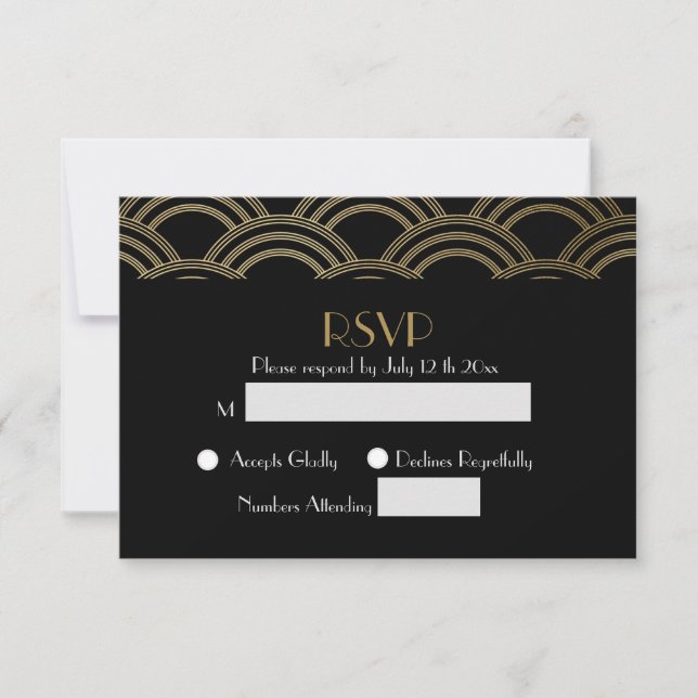Elegante Gatsby Art Deco Gold Wedding RSVP (Vorderseite)