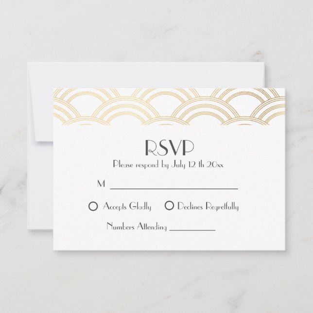 Elegante Gatsby Art Deco Gold Wedding RSVP Karte (Vorderseite)