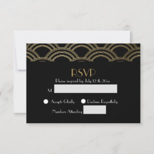 Elegante Gatsby Art Deco Goldene Hochzeit RSVP Karte