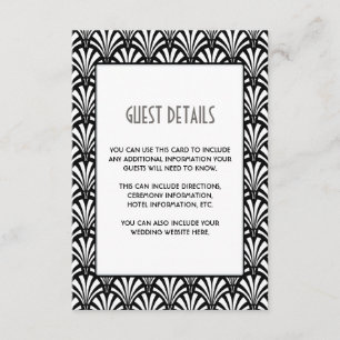 Elegante Gatsby Art Deco Schwarz-Weiß-Gästekarte Begleitkarte
