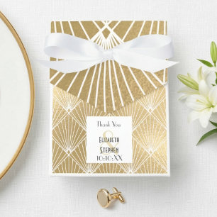 Elegante Gatsby Art Deco Weiße & Goldene Hochzeit Geschenkschachtel