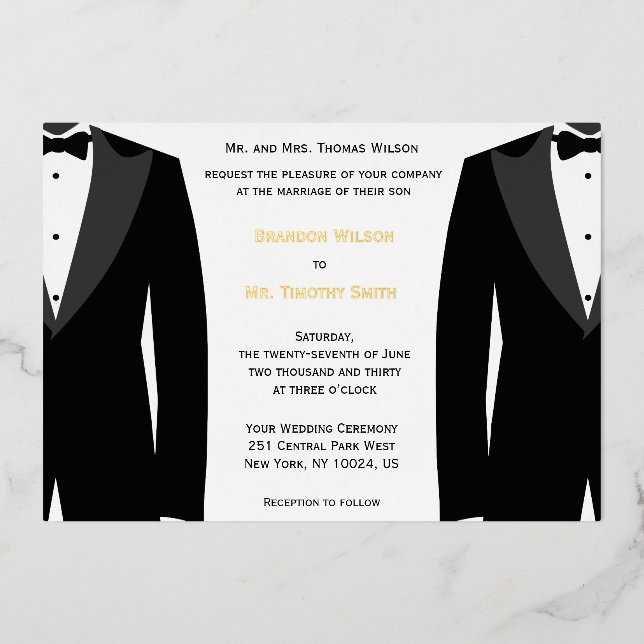 Elegante Gay Wedding Invitations Gold Foil Card Folieneinladung (Vorderseite)