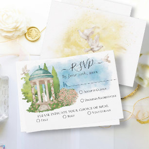Elegante Gazebo-Blume, taubt Summer Wedding RSVP Karte