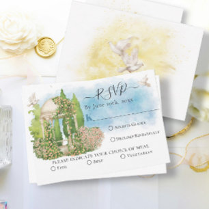 Elegante Gazebo-Blume, taubt Summer Wedding RSVP Karte
