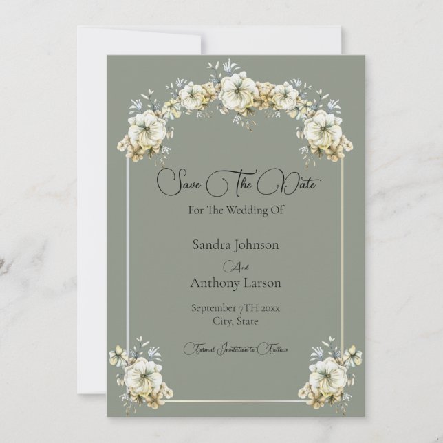Elegante gebogene florale Salbei-Grün Save-the-Dat Save The Date (Vorderseite)
