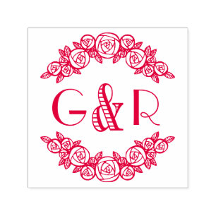 Elegante gebogene Rosen #6 Runde Zwei Initialen Permastempel