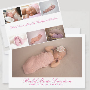 Elegante Geburtsanzeige für Baby Mädchen als Fotoc Einladung