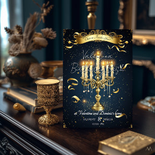 Elegante Geburtstags-Kerzenlicht   Gold- und Marin Einladung