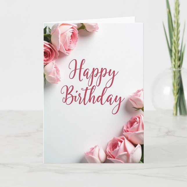 Elegante Geburtstags-Rosen-Script-Karte Karte (Vorderseite)
