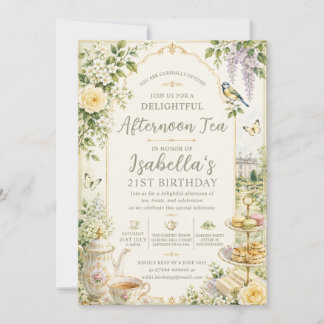 Elegante Geburtstags-Teeparty im floralen Garten z Einladung