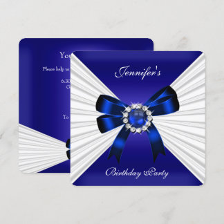 Elegante Geburtstagseinladung Royal Blau Juwel Wei Einladung