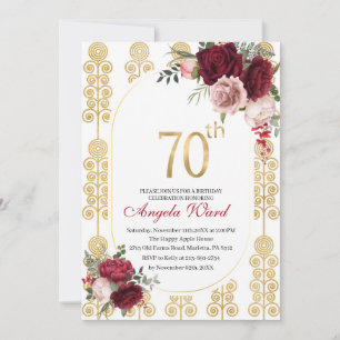Elegante Geburtstagsfeier Blumengebäck 70. Glitzer Einladung