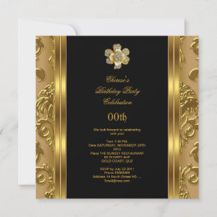 Elegante Geburtstagsfeier Damast Gold Diamant Schw Einladung