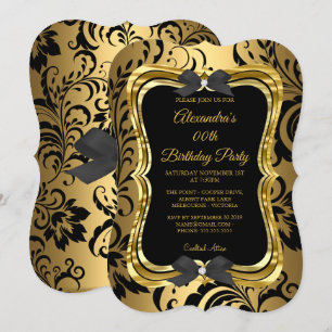 Elegante Geburtstagsfeier Gold Golden Schwarz Flor Einladung