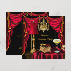 Elegante Geburtstagsfeier Gold Schwarz Rot Luxus Einladung