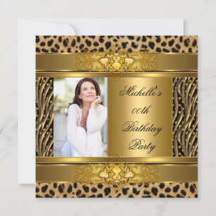 Elegante Geburtstagsfeier Gold Schwarz Zebra Leopa Einladung