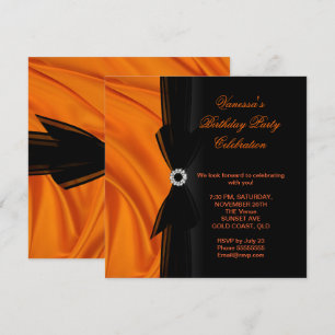 Elegante Geburtstagsfeier Orange Seide Schwarz Einladung
