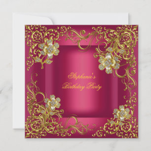 Elegante Geburtstagsfeier Reiche Rosa Goldene Blum Einladung