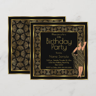 Elegante Geburtstagsfeier Schwarz Gold Art Deco La Einladung