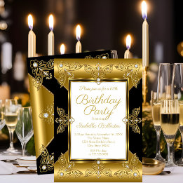Elegante Geburtstagsfeier Schwarz Gold Elite Diama Einladung