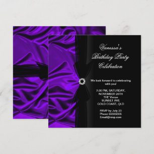 Elegante Geburtstagsfeier Tiefes Violett Schwarze  Einladung