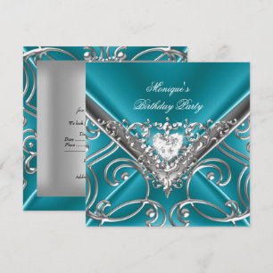 Elegante Geburtstagsfeier Türkis Blau Silber Diama Einladung