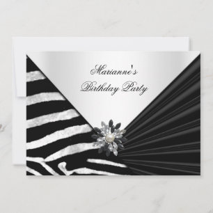 Elegante Geburtstagsfeier Zebra Schwarz Juwel Einladung