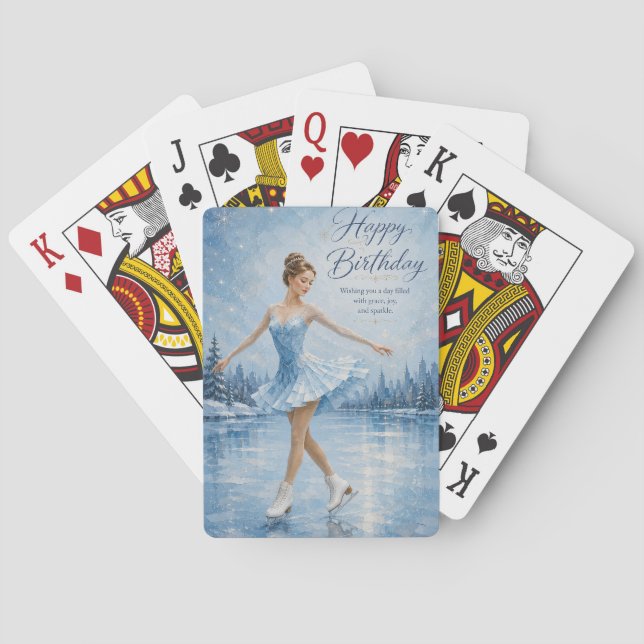 Elegante Geburtstagsgratulation für Eisläufer Spielkarten (Rückseite)
