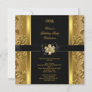 Elegante Geburtstagsparty Damask Gold Diamond Blac Einladung