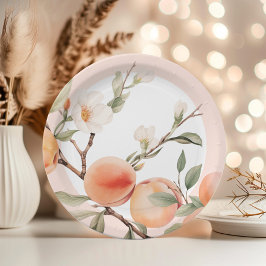 Elegante Geburtstagsparty mit Aquarellpfirsiche Pappteller