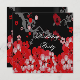 Elegante Geburtstagsparty Red Black Asian Blossom Einladung