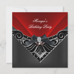 Elegante Geburtstagsparty Red Silver Black Diamond Einladung