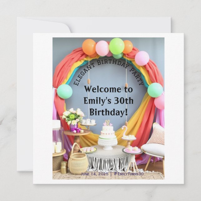 Elegante Geburtstagsparty Willkommen Save The Date (Vorderseite)