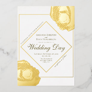 Elegante gedrückte goldene Rosen-Blumen-Hochzeit Folieneinladung