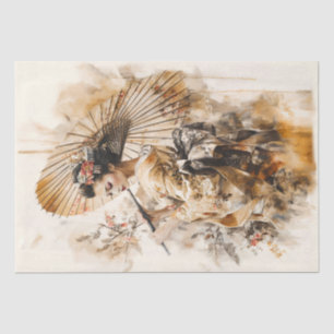 Elegante Geisha mit traditionellem Schirm Seidenpapier