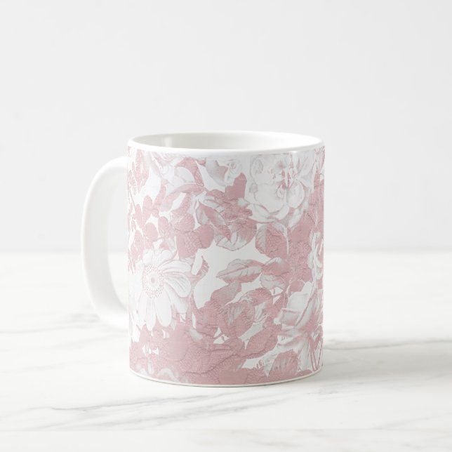 Elegante, geistliche, rosa Korallenblüte Kaffeetasse (Vorderseite Links)