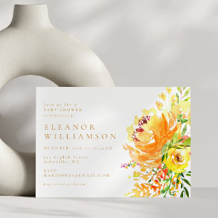 Elegante gelbe Aquarell-Blumen-Baby-Party Einladung