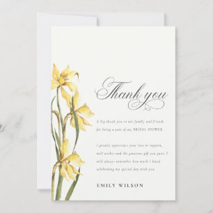 Elegante gelbe Aquarell-Daffodil-Brautdusche Dankeskarte