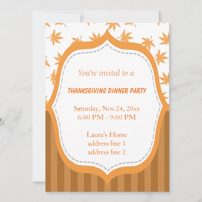 Elegante gelbe Blätter Erntedank Dinner Party Einladung (Vorderseite)