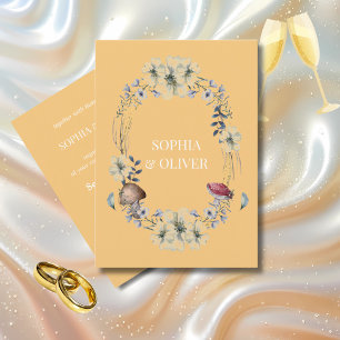 Elegante, gelbe Blume und Mushroom-Kranzhochzeit Einladung