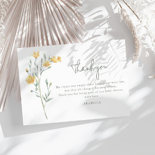 Elegante gelbe Blumen-Baby-Party Dankeskarte
