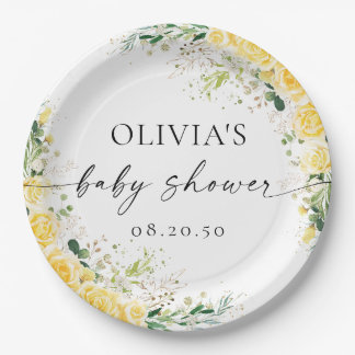 Elegante gelbe Blumen-Baby-Party-Teller aus Papier Pappteller