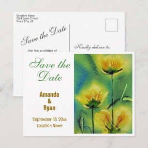 Elegante gelbe Blumen Hochzeit Save the Date Ankündigungspostkarte