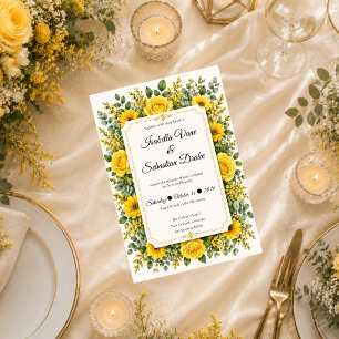 Elegante gelbe Blumenhochzeit Einladung